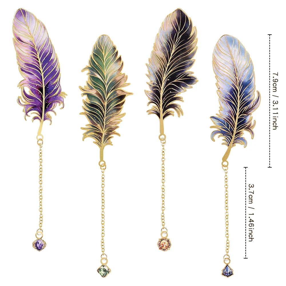 Colourful Feather Metal Bookmark with Pendant