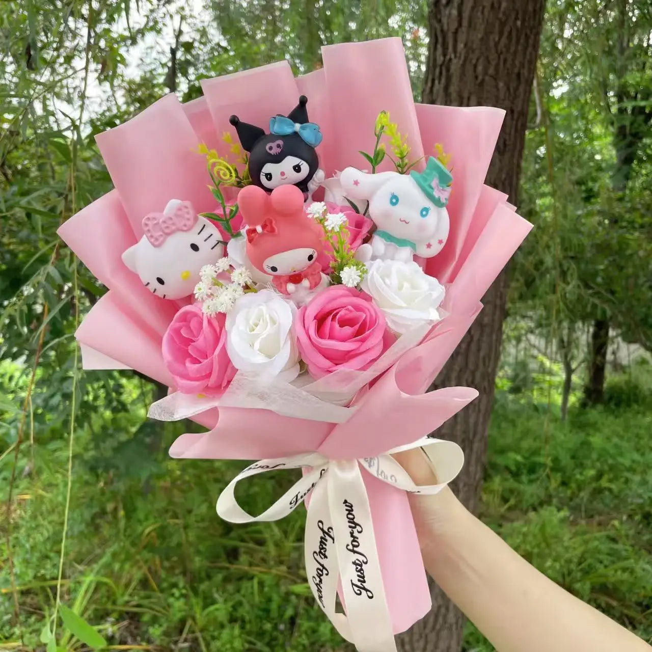 Hello Kitty Sanrio Plush Bouquet Doll with Artificial Flowers Kawaii Gift 35 cm
