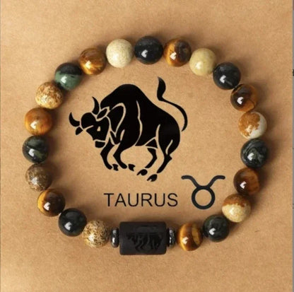 12 Zodiac Signs Constellation Bracelet – Tiger Eye Stone Beaded Jewelry for Men and Women