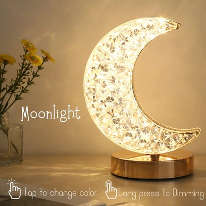 Crystal Touch Dimming Moon Night Light Rechargeable LED Bedroom Decor