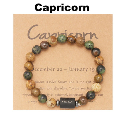 12 Zodiac Sign Constellation Natural Stone Beaded Bracelet with Tiger Eye 8mm Beads for Women and Men