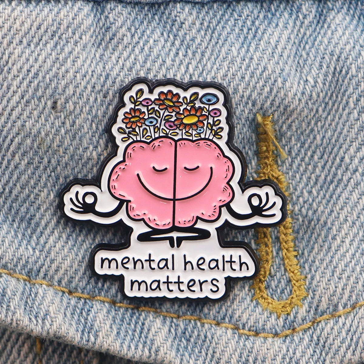 Mental Health Matters Brain Enamel Pin – Inspirational Awareness Lapel Brooch for Clothes, Backpacks, and Accessories