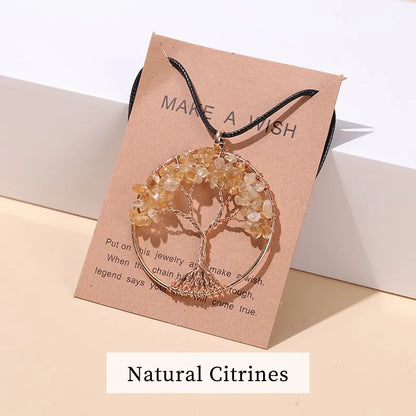 7 Chakras Tree of Life Pendant Necklace Gold Crystal Beads Reiki Healing Jewelry