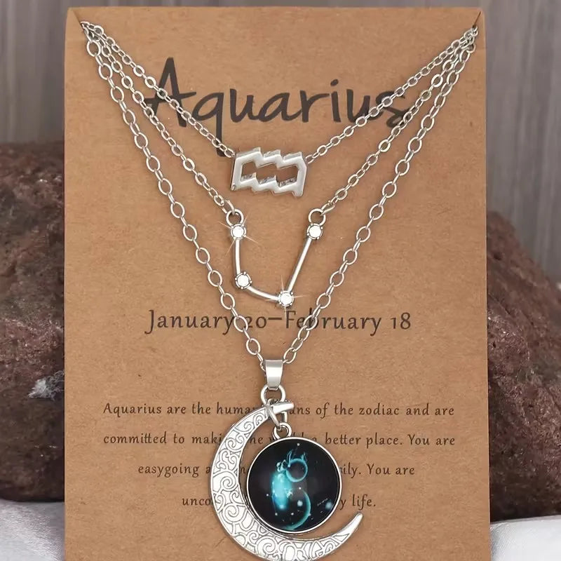 Zodiac Moon Glow Pendant Necklace Set