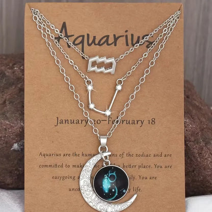 Zodiac Moon Glow Pendant Necklace Set