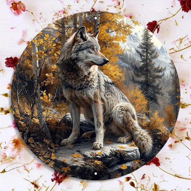 “Wolf in the Forest” Round Aluminum Sign