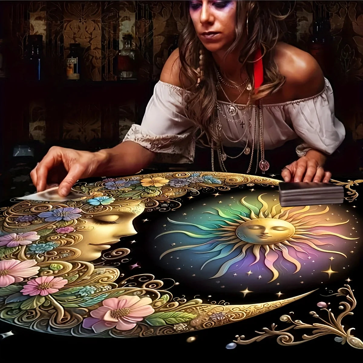 1pc Elegant Sun and Moon Mandala Table Cover