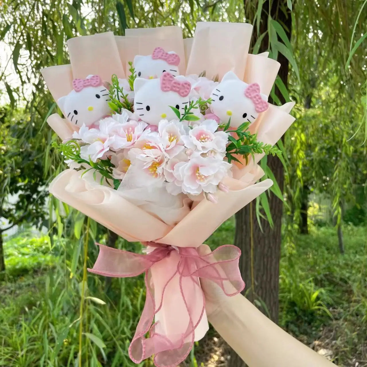 Hello Kitty Sanrio Plush Bouquet Doll with Artificial Flowers Kawaii Gift 35 cm