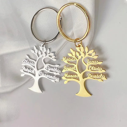Personalized Tree of Life Family Name Keychain Stainless Steel Custom Jewelry