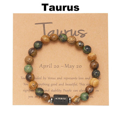 12 Zodiac Sign Constellation Natural Stone Beaded Bracelet with Tiger Eye 8mm Beads for Women and Men