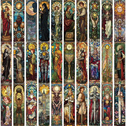 30pcs Stained Glass Tarot Bookmarks – Artistic Paper Bookmarks for Tarot Lovers, Readers, and Journal Enthusiasts