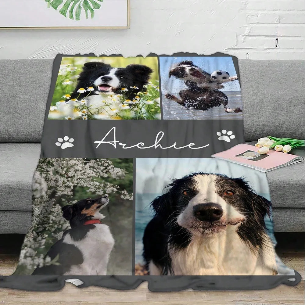 Personalized Pet Flannel Blanket with Name & Photo – Custom Dog or Cat Gift for Home, Camping & Travel