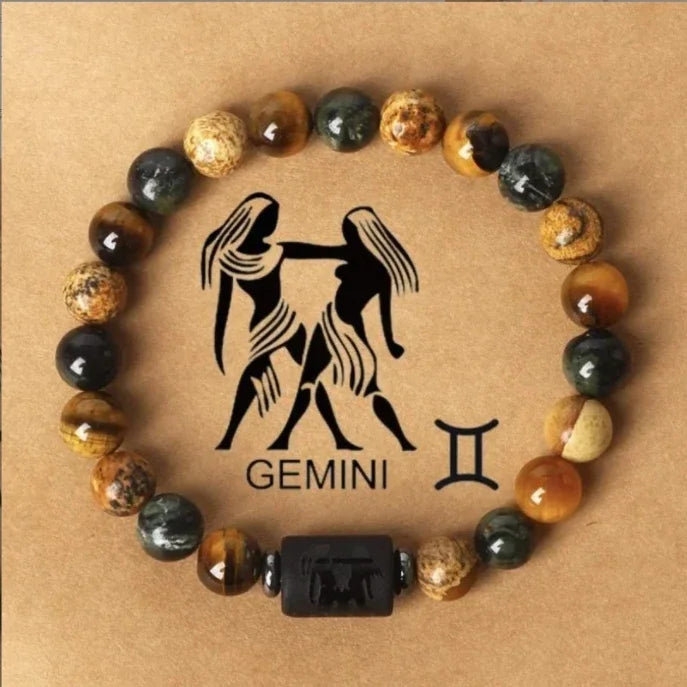 12 Zodiac Signs Constellation Bracelet – Tiger Eye Stone Beaded Jewelry for Men and Women