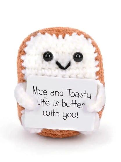 Crocheted Toast Plush Ornament with Cute Quote