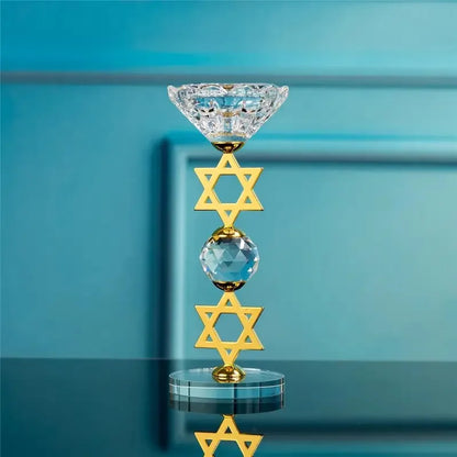 Hexagram Crystal Candle Holder – Sacred Geometry Altar Decor for Meditation, Yoga, and Healing Spaces