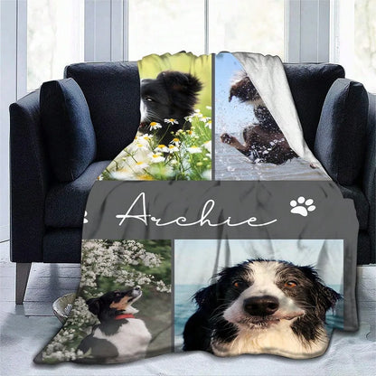 Personalized Pet Flannel Blanket with Name & Photo – Custom Dog or Cat Gift for Home, Camping & Travel