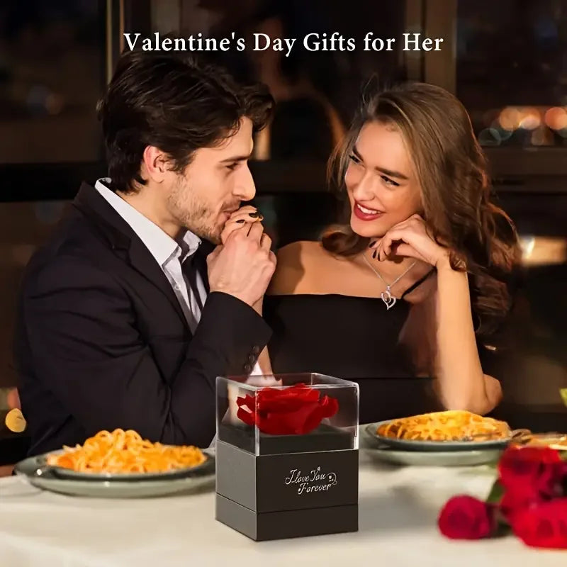 Heart Shaped Red Rose Projection Necklace with Gift Box Romantic Jewelry