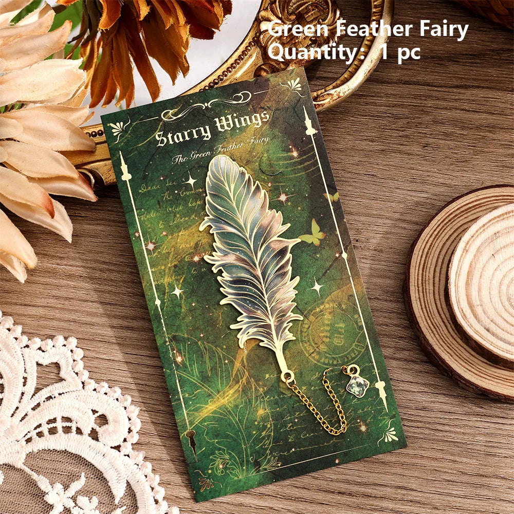 Colorful Feather Metal Bookmark with Pendant – Elegant Gift for Book Lovers