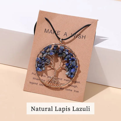 7 Chakras Tree of Life Pendant Necklace Gold Crystal Beads Reiki Healing Jewelry