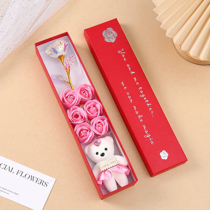 Luxury Soap Rose Gift Box with Plush Bear Elegant Artificial Flower Keepsake