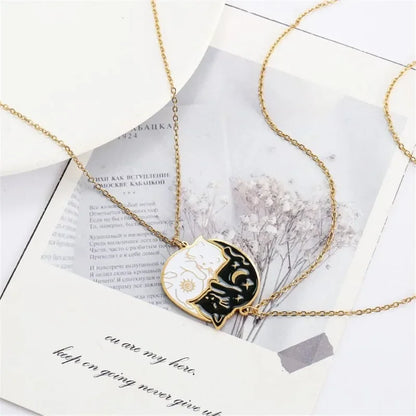 Cat Embrace Stainless Steel Necklace Set