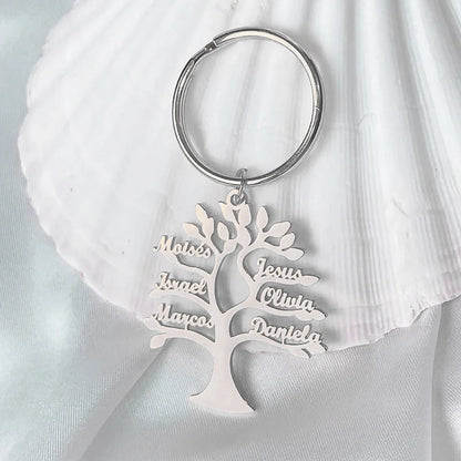 Personalized Tree of Life Family Name Keychain Stainless Steel Custom Jewelry