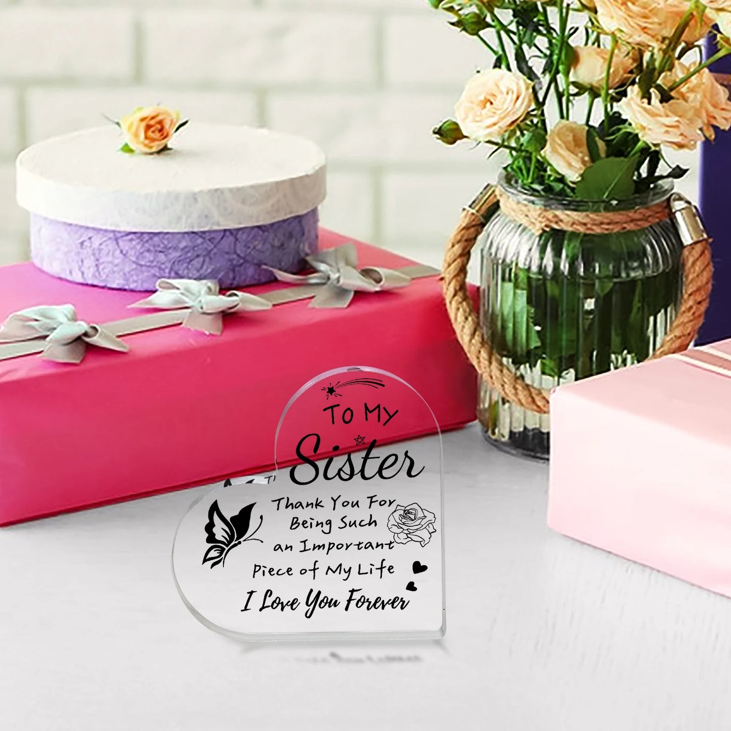To My Sister Acrylic Heart Plaque – A Forever Love Keepsake