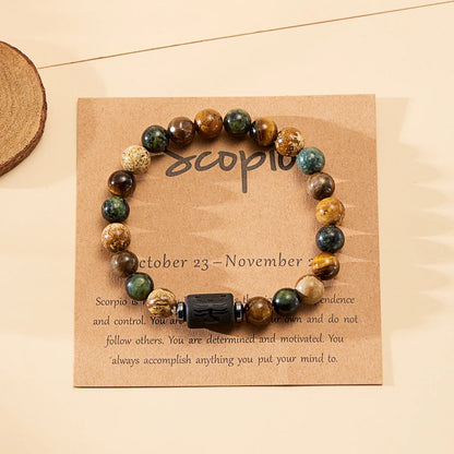 12 Zodiac Sign Constellation Natural Stone Beaded Bracelet with Tiger Eye 8mm Beads for Women and Men