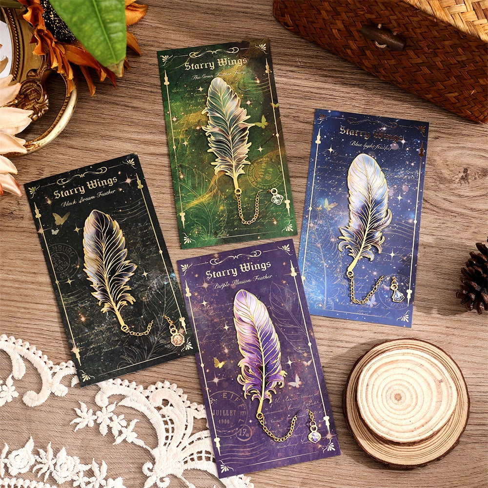 Colorful Feather Metal Bookmark with Pendant – Elegant Gift for Book Lovers