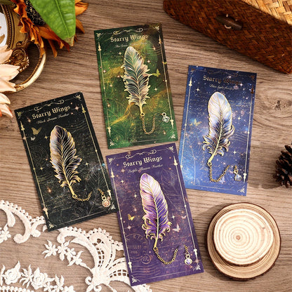 Colorful Feather Metal Bookmark with Pendant – Elegant Gift for Book Lovers