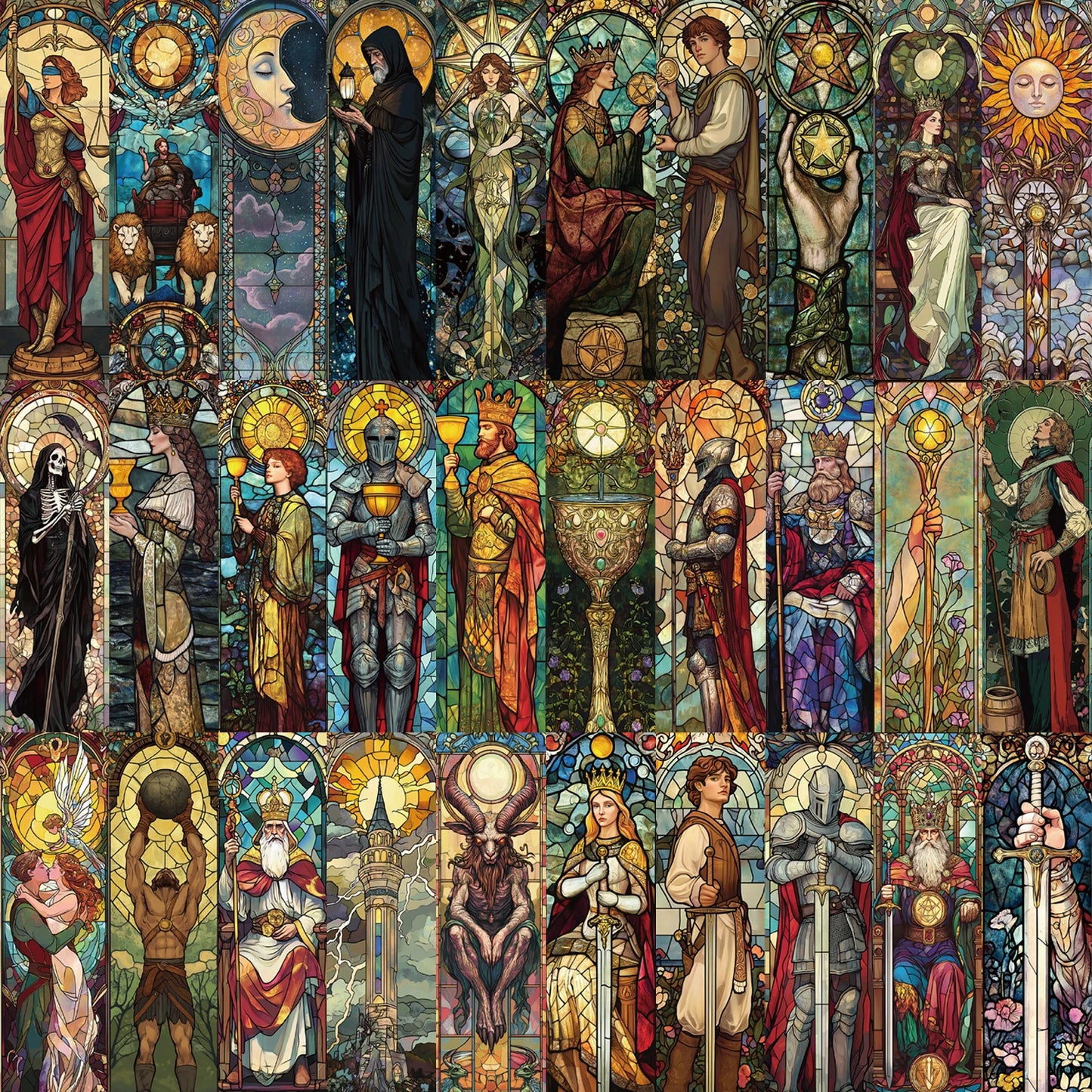 30pcs Stained Glass Tarot Bookmarks – Artistic Paper Bookmarks for Tarot Lovers, Readers, and Journal Enthusiasts