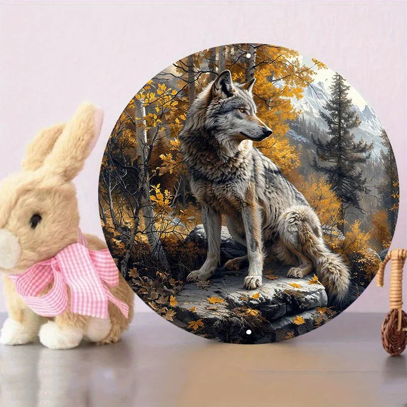“Wolf in the Forest” Round Aluminum Sign
