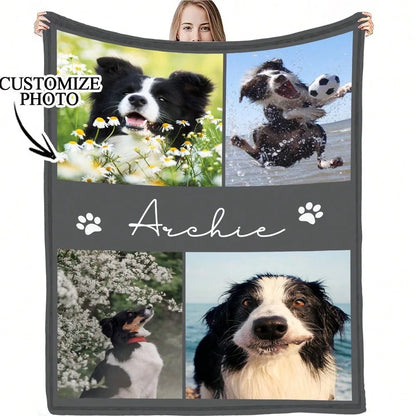 Personalized Pet Flannel Blanket with Name & Photo – Custom Dog or Cat Gift for Home, Camping & Travel