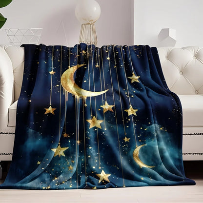 Mystical Moon and Stars Blanket – Soft Flannel Cosmic Throw for Night Sky Lovers