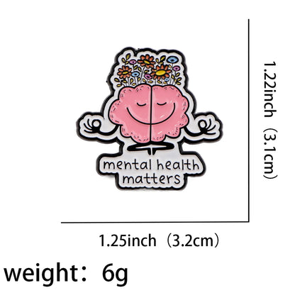 Mental Health Matters Brain Enamel Pin – Inspirational Awareness Lapel Brooch for Clothes, Backpacks, and Accessories