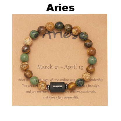 12 Zodiac Sign Constellation Natural Stone Beaded Bracelet with Tiger Eye 8mm Beads for Women and Men