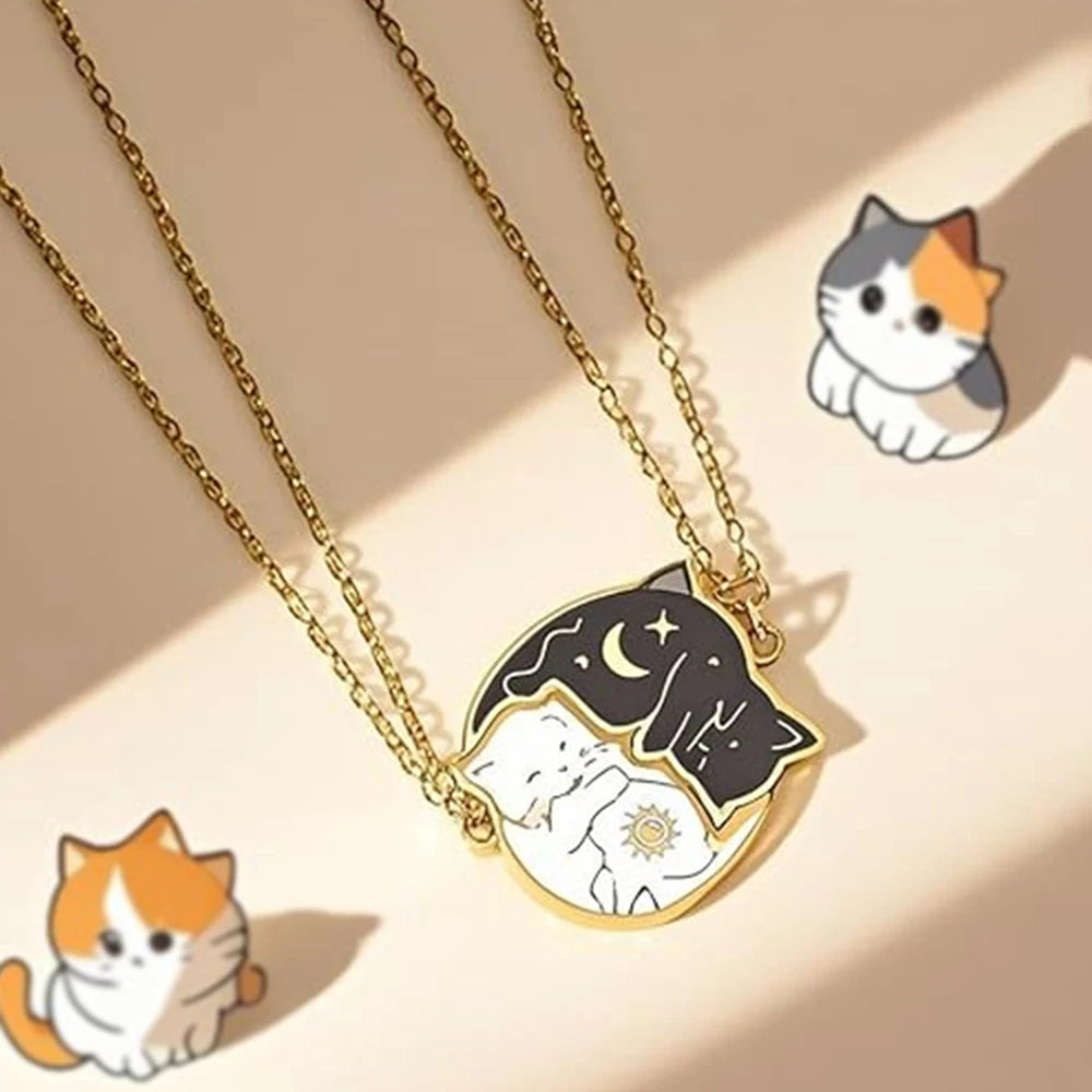 Cat Embrace Stainless Steel Necklace Set