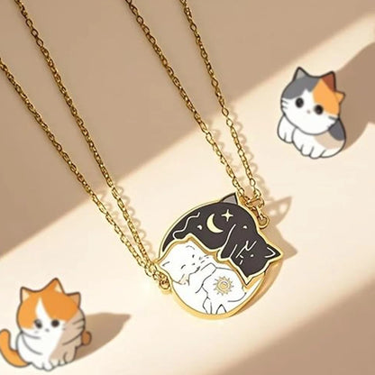 Cat Embrace Stainless Steel Necklace Set