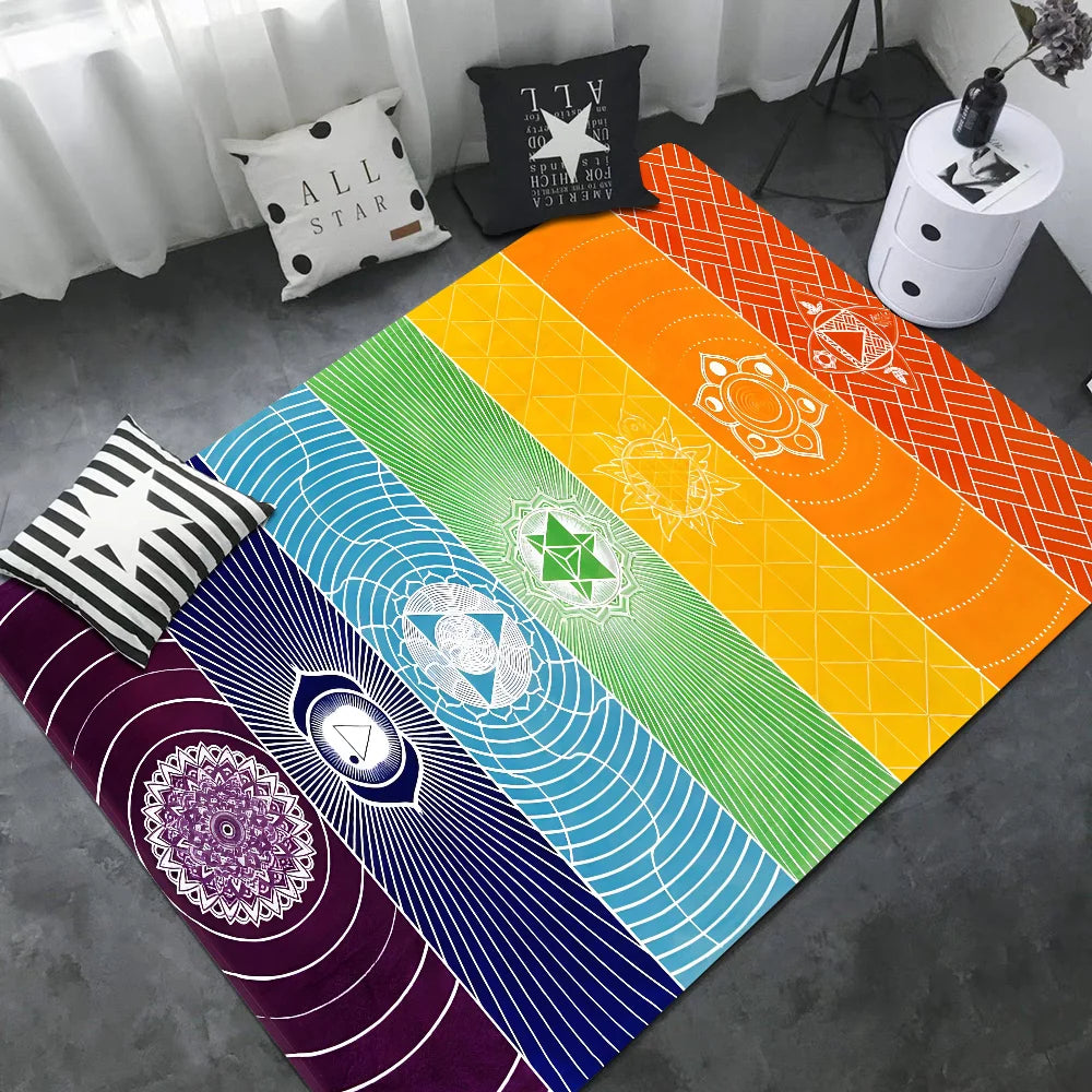 Rainbow 7 Chakra Mandala Yoga Door Mat Non Slip Washable Boho Home Rug