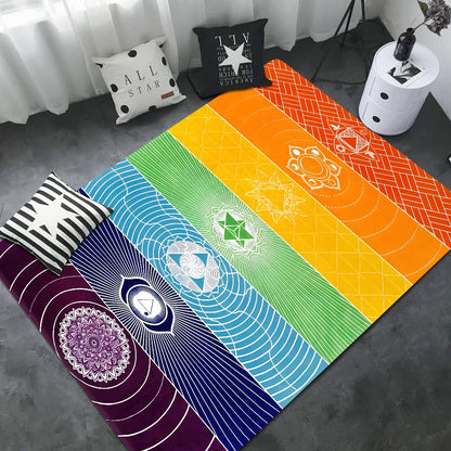 Rainbow 7 Chakra Mandala Yoga Door Mat Non Slip Washable Boho Home Rug