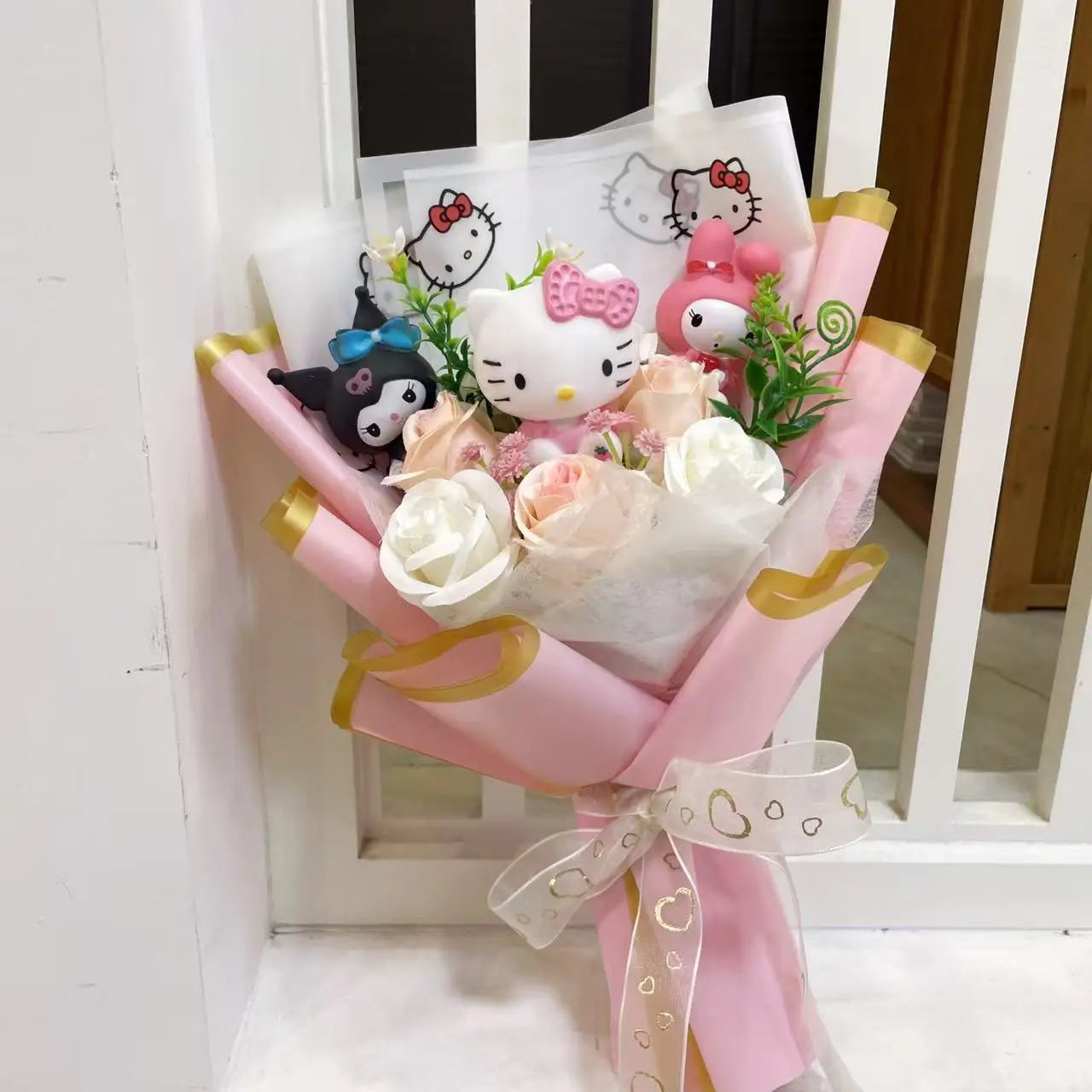 Hello Kitty Sanrio Plush Bouquet Doll with Artificial Flowers Kawaii Gift 35 cm