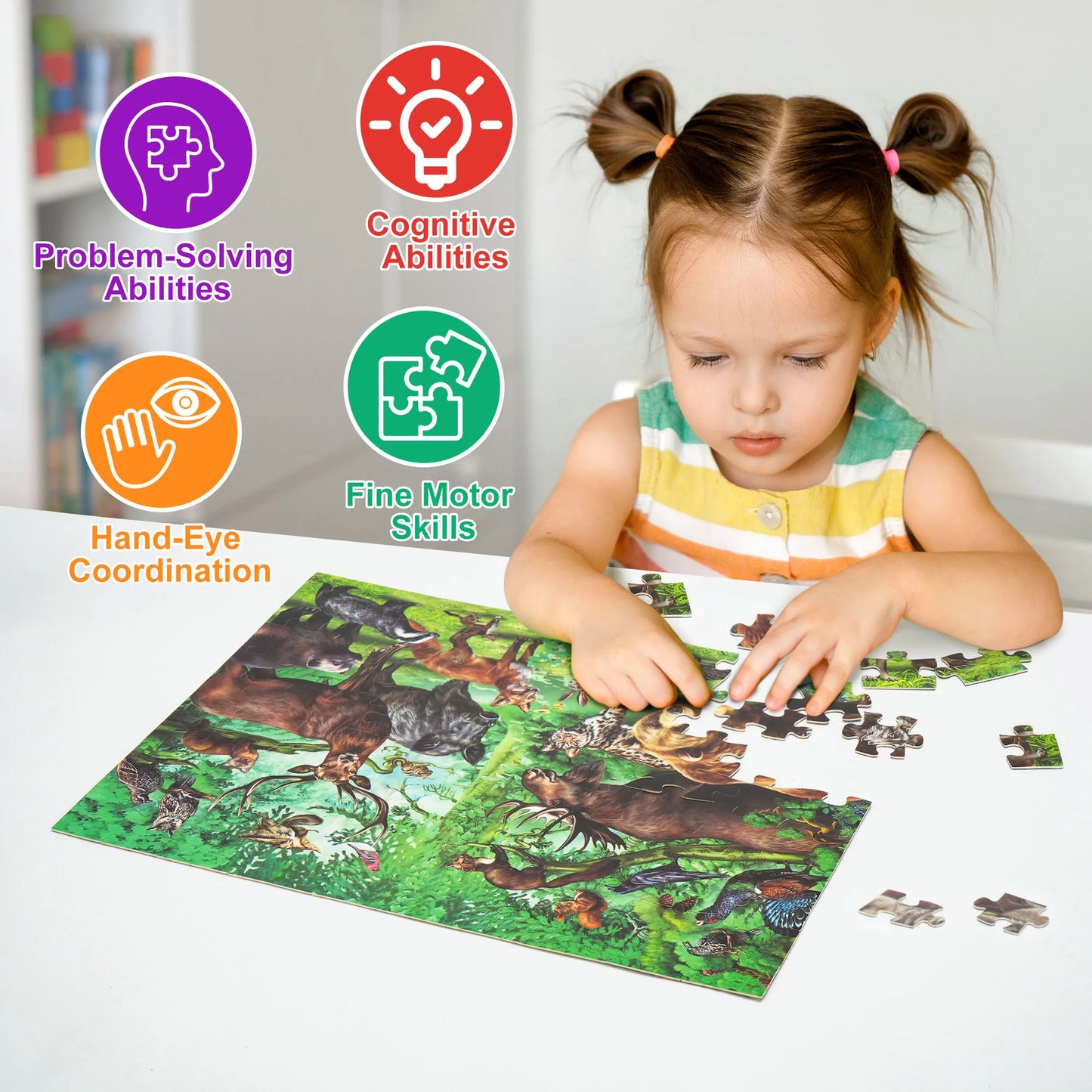 Double‑Sided 100‑Piece Puzzle, 2‑in‑1 Wild Animals Educational Jigsaw Puzzle