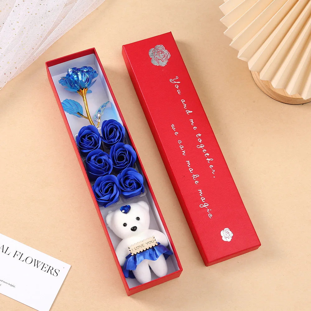 Luxury Soap Rose Gift Box with Plush Bear Elegant Artificial Flower Keepsake
