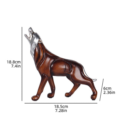 Wood Grain Howling Wolf Resin Sculpture