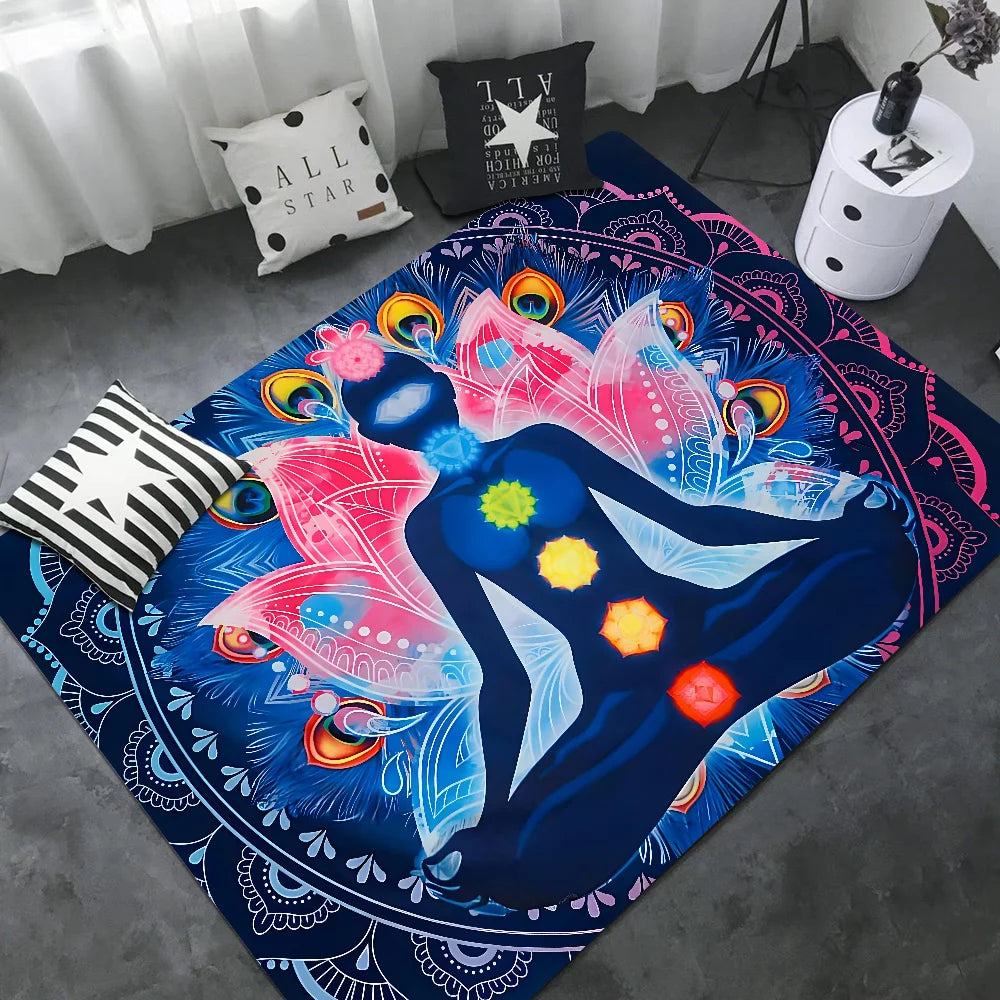 Rainbow 7 Chakra Mandala Yoga Door Mat Non Slip Washable Boho Home Rug