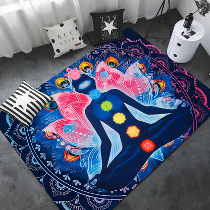 Rainbow 7 Chakra Mandala Yoga Door Mat Non Slip Washable Boho Home Rug