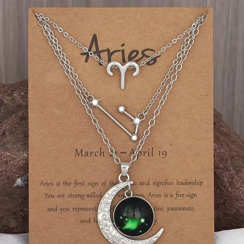 Zodiac Moon Glow Pendant Necklace Set