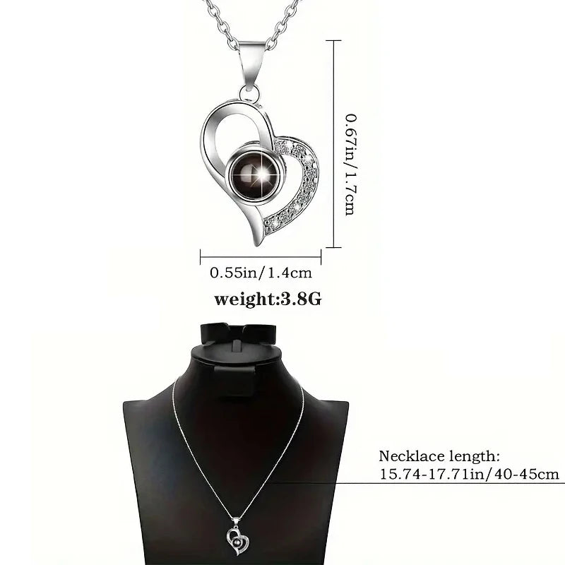 Heart Shaped Red Rose Projection Necklace with Gift Box Romantic Jewelry