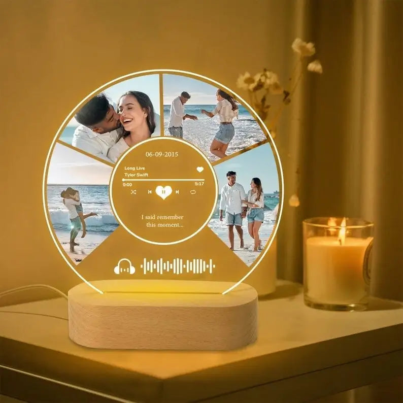 Personalized Spotify Acrylic Music Plaque Lamp with Custom Photo & Song Code – Romantic Anniversary, Birthday, and Valentine’s Gift