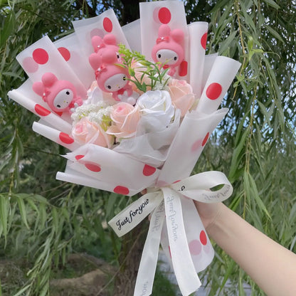 Hello Kitty Sanrio Plush Bouquet Doll with Artificial Flowers Kawaii Gift 35 cm